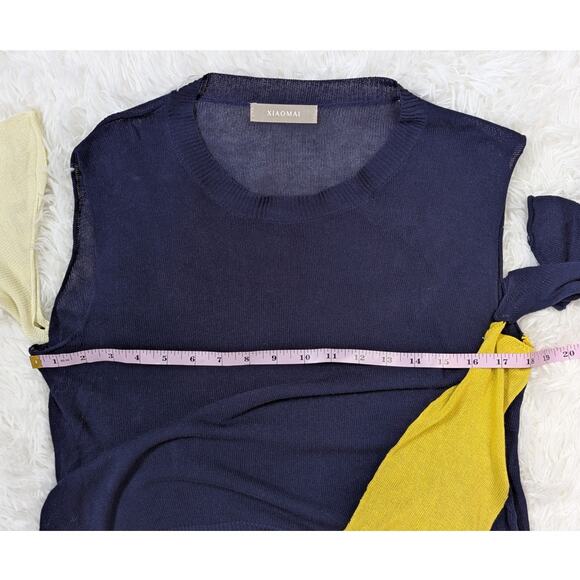 Wool Blend Cutout Color Block Deconstructed Sweater Blue and Yellow Small - Picture 11 of 14